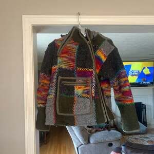 Men's Woolen Patchwork Knit Zip Fleece Lined Kangaroo Pouch Warm Jacket Hoodie